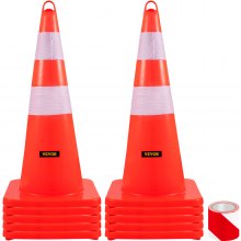 VEVOR Safety Cones, 10PCS 28\" Traffic Cones, PVC Orange Construction Cones, 2 Reflective Collars Traffic Cones with Weighted Base and Hand-Held Ring Used for Traffic Control, Driveway Road Parking