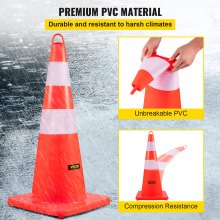 VEVOR Safety Cones, 10PCS 28" Traffic Cones, PVC Orange Construction Cones, 2 Reflective Collars Traffic Cones with Weighted Base and Hand-Held Ring Used for Traffic Control, Driveway Road Parking