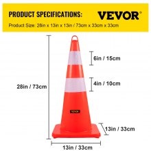 VEVOR Safety Cones, 10PCS 28" Traffic Cones, PVC Orange Construction Cones, 2 Reflective Collars Traffic Cones with Weighted Base and Hand-Held Ring Used for Traffic Control, Driveway Road Parking