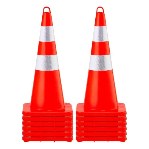 VEVOR Safety Cones, 12 x 28\" Traffic Cones, PVC Orange Construction Cones, 2 Reflective Collars Traffic Cones with Weighted Base and Hand-Held Ring Used for Traffic Control, Driveway Road Parking