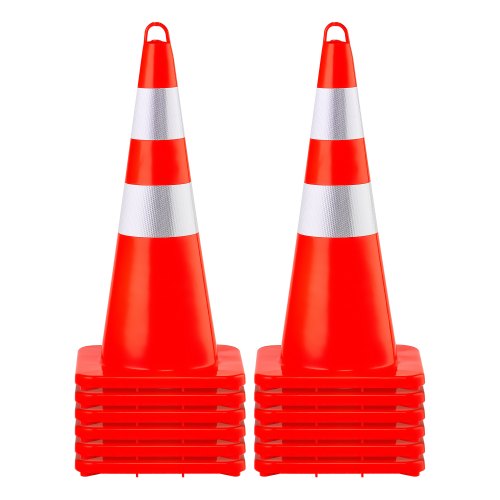 VEVOR Safety Cones, 12 x 28\" Traffic Cones, PVC Orange Construction Cones, 2 Reflective Collars Traffic Cones with Weighted Base and Hand-Held Ring Used for Traffic Control, Driveway Road Parking