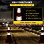 VEVOR Safety Cones, 12 x 28" Traffic Cones, PVC Orange Construction Cones, 2 Reflective Collars Traffic Cones with Weighted Base and Hand-Held Ring Used for Traffic Control, Driveway Road Parking