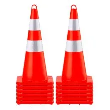 VEVOR Safety Cones, 12 x 28\" Traffic Cones, PVC Orange Construction Cones, 2 Reflective Collars Traffic Cones with Weighted Base and Hand-Held Ring Used for Traffic Control, Driveway Road Parking