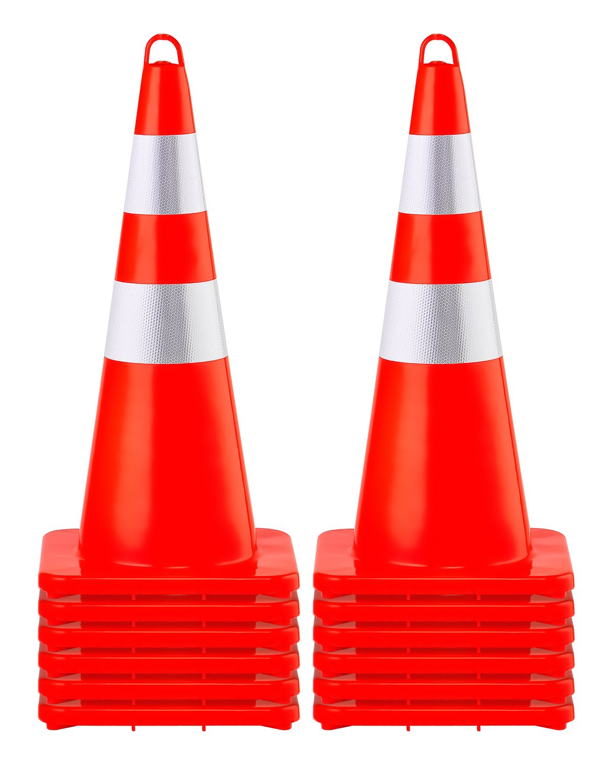 VEVOR Safety Cones, 12 x 28\" Traffic Cones, PVC Orange Construction Cones, 2 Reflective Collars Traffic Cones with Weighted Base and Hand-Held Ring Used for Traffic Control, Driveway Road Parking