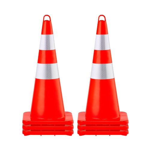 VEVOR Safety Cones, 6 x 28\" Traffic Cones, PVC Orange Construction Cones, 2 Reflective Collars Traffic Cones with Weighted Base and Hand-Held Ring Used for Traffic Control, Driveway Road Parking