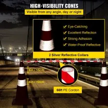 VEVOR Safety Cones, 6 x 28\" Traffic Cones, PVC Orange Construction Cones, 2 Reflective Collars Traffic Cones with Weighted Base and Hand-Held Ring Used for Traffic Control, Driveway Road Parking