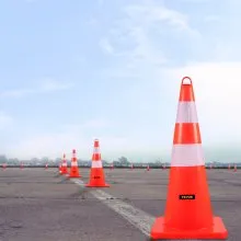 VEVOR Safety Cones, 6 x 28\" Traffic Cones, PVC Orange Construction Cones, 2 Reflective Collars Traffic Cones with Weighted Base and Hand-Held Ring Used for Traffic Control, Driveway Road Parking