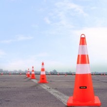 VEVOR Safety Cones, 6 x 28" Traffic Cones, PVC Orange Construction Cones, 2 Reflective Collars Traffic Cones with Weighted Base and Hand-Held Ring Used for Traffic Control, Driveway Road Parking
