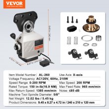 VEVOR Power Feed X-Axis 150Lbs Torque,Power Feed Milling Machine 0-200PRM, Power Table Feed Mill 110V,for Bridgeport and Similar Knee Type Milling Machines