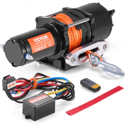 VEVOR Electric Winch ATV UTV 2041.2 kg Synthetic Rope Waterproof Remote Control