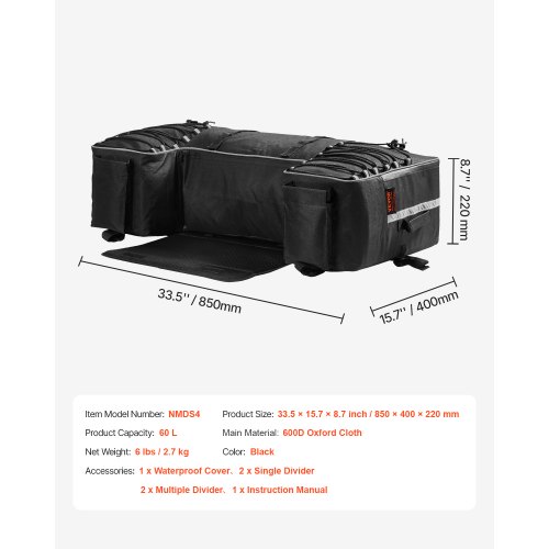 ATV Rear Storage Bag 60L ATV Rear Cargo Storage