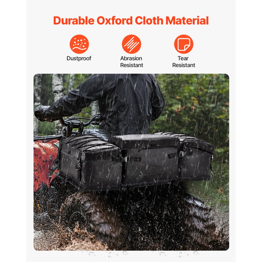 VEVOR ATV Rear Storage Bag, 50L ATV Rear Cargo Bag with Sponge Seat Cushion & Bottle Holder, 600D Oxford Cloth Rear Seat Gear Bag Fit Most ATVs with Rear Rack, Compatible with ATV, UTV, Can-Am Vehicle