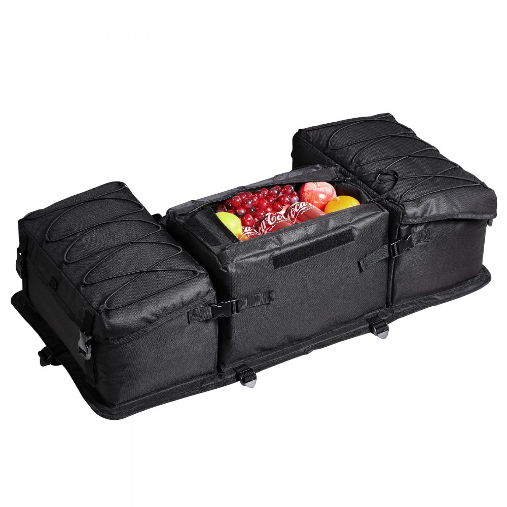 VEVOR ATV Rear Storage Bag, 50L ATV Rear Cargo Bag with Sponge Seat Cushion & Bottle Holder, 600D Oxford Cloth Rear Seat Gear Bag Fit Most ATVs with Rear Rack, Compatible with ATV, UTV, Can-Am Vehicle