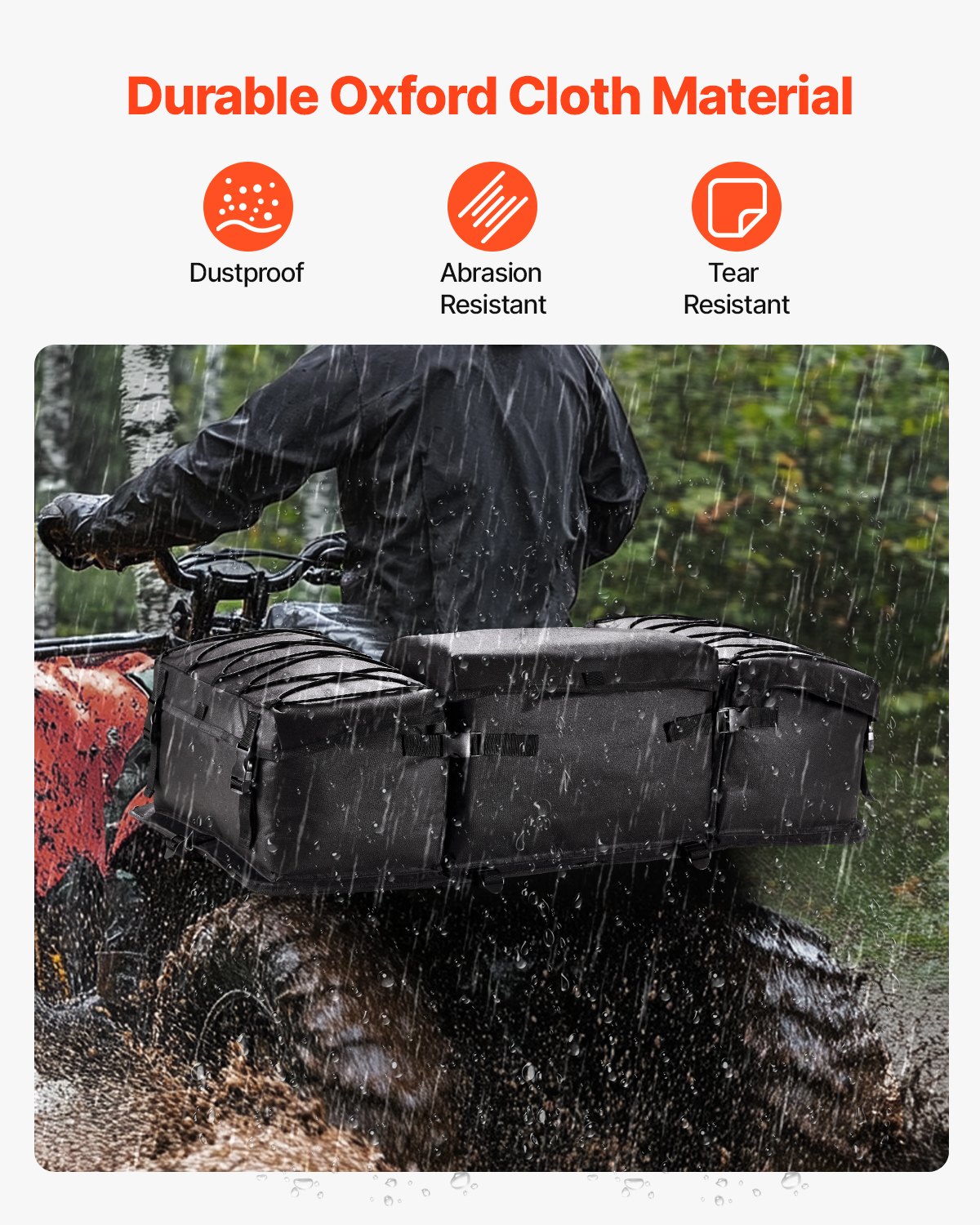 VEVOR ATV Rear Storage Bag, 50L ATV Rear Cargo Bag with Sponge Seat Cushion & Bottle Holder, 600D Oxford Cloth Rear Seat Gear Bag Fit Most ATVs with Rear Rack, Compatible with ATV, UTV, Can-Am Vehicle
