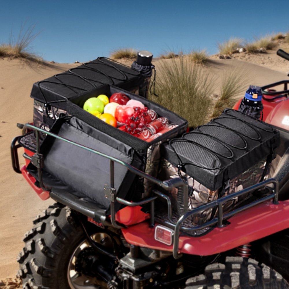 VEVOR ATV Rear Storage Bag, 68L ATV Rear Cargo Bag with Sponge Seat Cushion & Bottle Holder, 600D Oxford Cloth Storage Rear Rack Seat Bag Fit Most ATVs with Rear Rack, Compatible with ATV, UTV, Can-Am