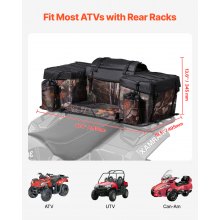 68L ATV Rear Storage Bag 600D Oxford Cloth Rear Cargo Bag with Sponge Cushion