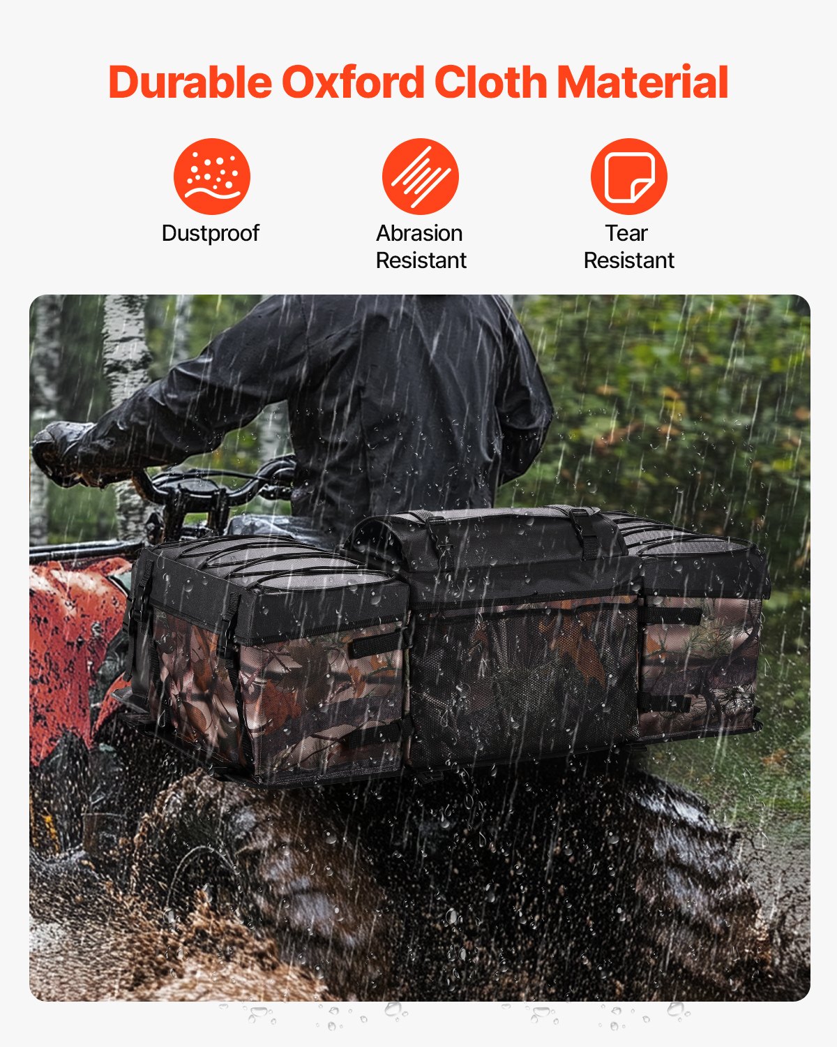 VEVOR ATV Rear Storage Bag, 68L ATV Rear Cargo Bag with Sponge Seat Cushion & Bottle Holder, 600D Oxford Cloth Storage Rear Rack Seat Bag Fit Most ATVs with Rear Rack, Compatible with ATV, UTV, Can-Am