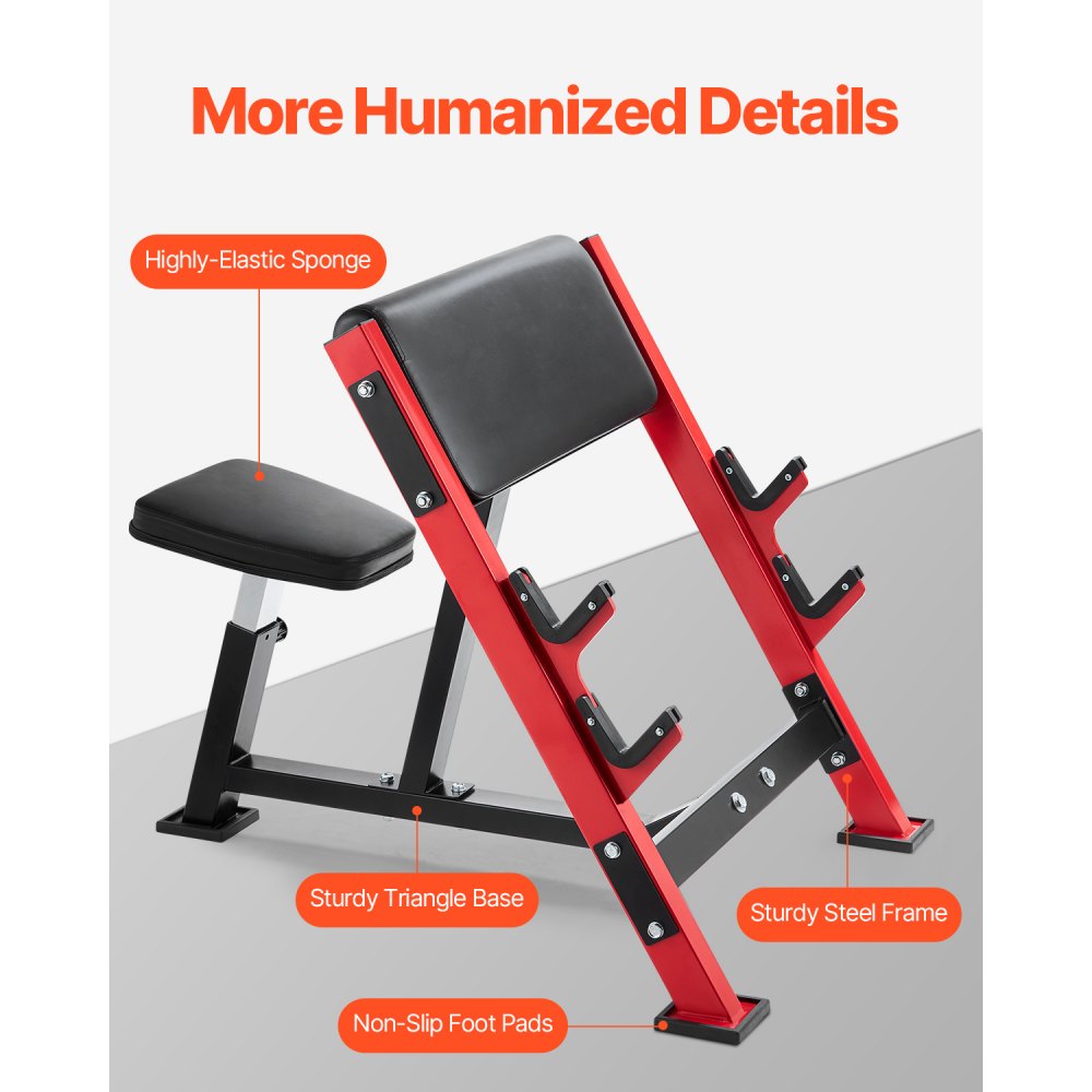 VEVOR Preacher Curl Bench, Strength Training Benches, Max load 660 LBS Home Gym Fitness Equipment, Seated Arm Isolated Barbell Dumbbell Bicep Station, Adjustable Weight Bench with Bar Holders
