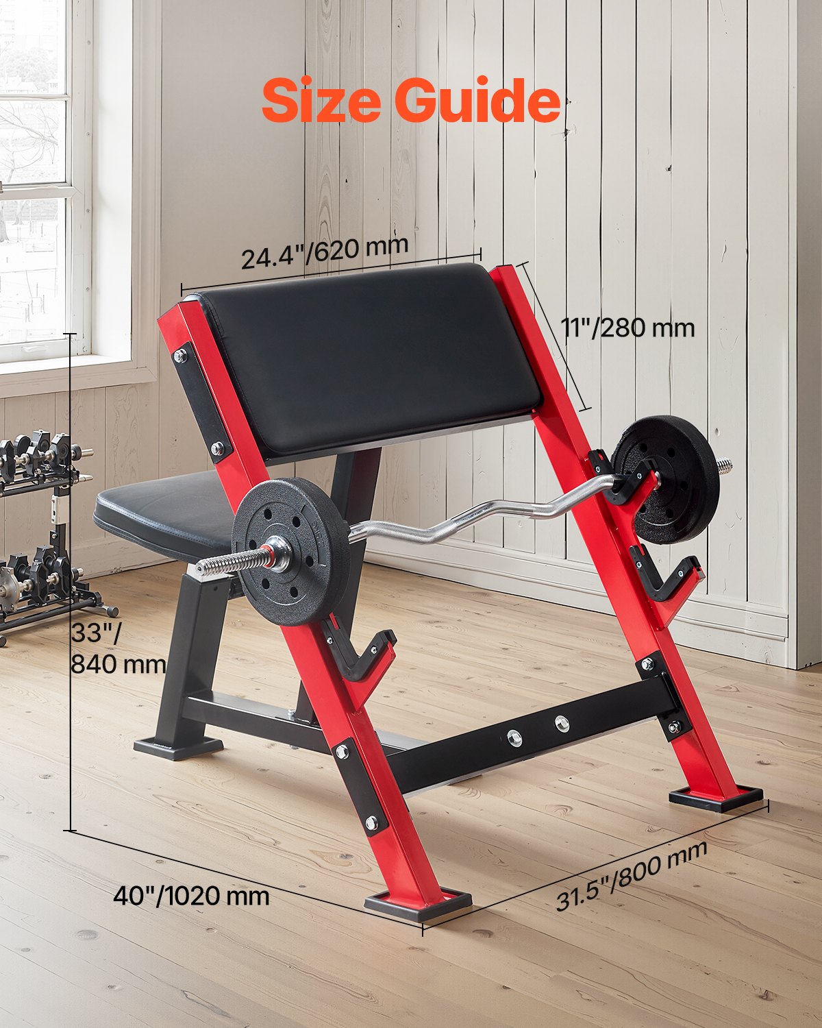 VEVOR Preacher Curl Bench, Strength Training Benches, Max load 660 LBS Home Gym Fitness Equipment, Seated Arm Isolated Barbell Dumbbell Bicep Station, Adjustable Weight Bench with Bar Holders