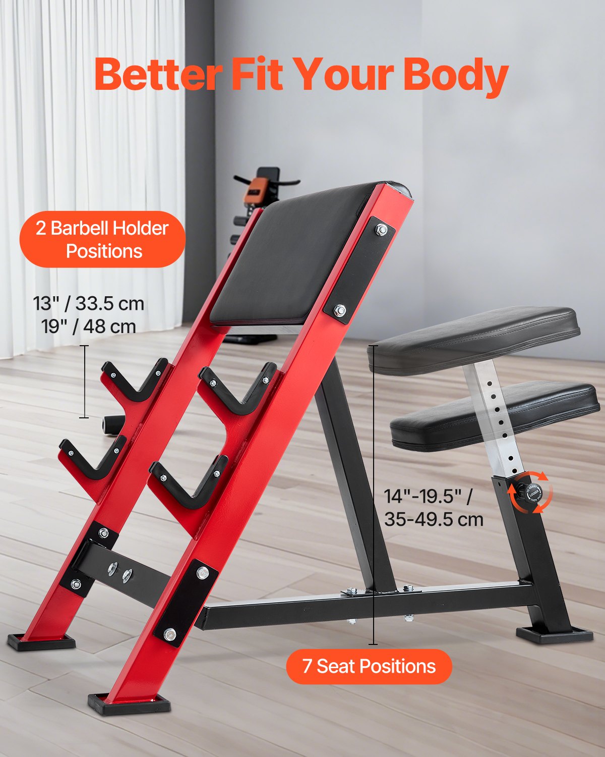 VEVOR Preacher Curl Bench, Strength Training Benches, Max load 660 LBS Home Gym Fitness Equipment, Seated Arm Isolated Barbell Dumbbell Bicep Station, Adjustable Weight Bench with Bar Holders