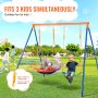 VEVOR swing sets for 3 kids in a park, featuring adjustable heights and colorful swings.