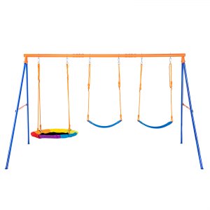 VEVOR Swing Sets for Backyard 1 Saucer 2 Belt Seats A-Frame Metal