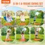 VEVOR Swing Sets for Backyard, 6 in 1 Swing Set with 2 Swings, Trapeze Bar, Climbing Ladder, Climbing Net, and Basketball Hoop, 440lbs Load Capacity Heavy-Duty Metal Swingset Outdoor for Kids Ages 3+