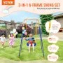 VEVOR Swing Sets for Backyard, 3-in-1 Toddler Swing Set with 4 Sandbags, Foldable Metal Stand, Easy to Assemble, Swingset Indoor/Outdoor for Kids 3-6 Years, Youth 6-10 Years and Teenagers 10+