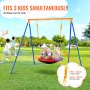 children enjoying a VEVOR swing set in a park, surrounded by lush greenery and bright skies.