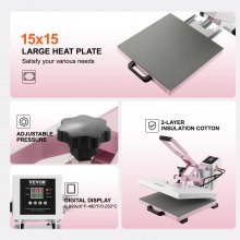 VEVOR Heat Press Machine 15x15 in Slide Out Heat Transfer Machine T-Shirts Pink
