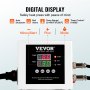 VEVOR heat press machine digital display with temperature and time controls, auto shutdown, and bell alarm.