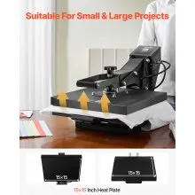 VEVOR Heat Press, 15 x 15 inch Heat Press Machine for T-shirts, Fast and Even Heating, Easy to Use, High Pressure for Digital Industrial-Quality Sublimation Printer for Transfer Vinyl, T-shirt, Black