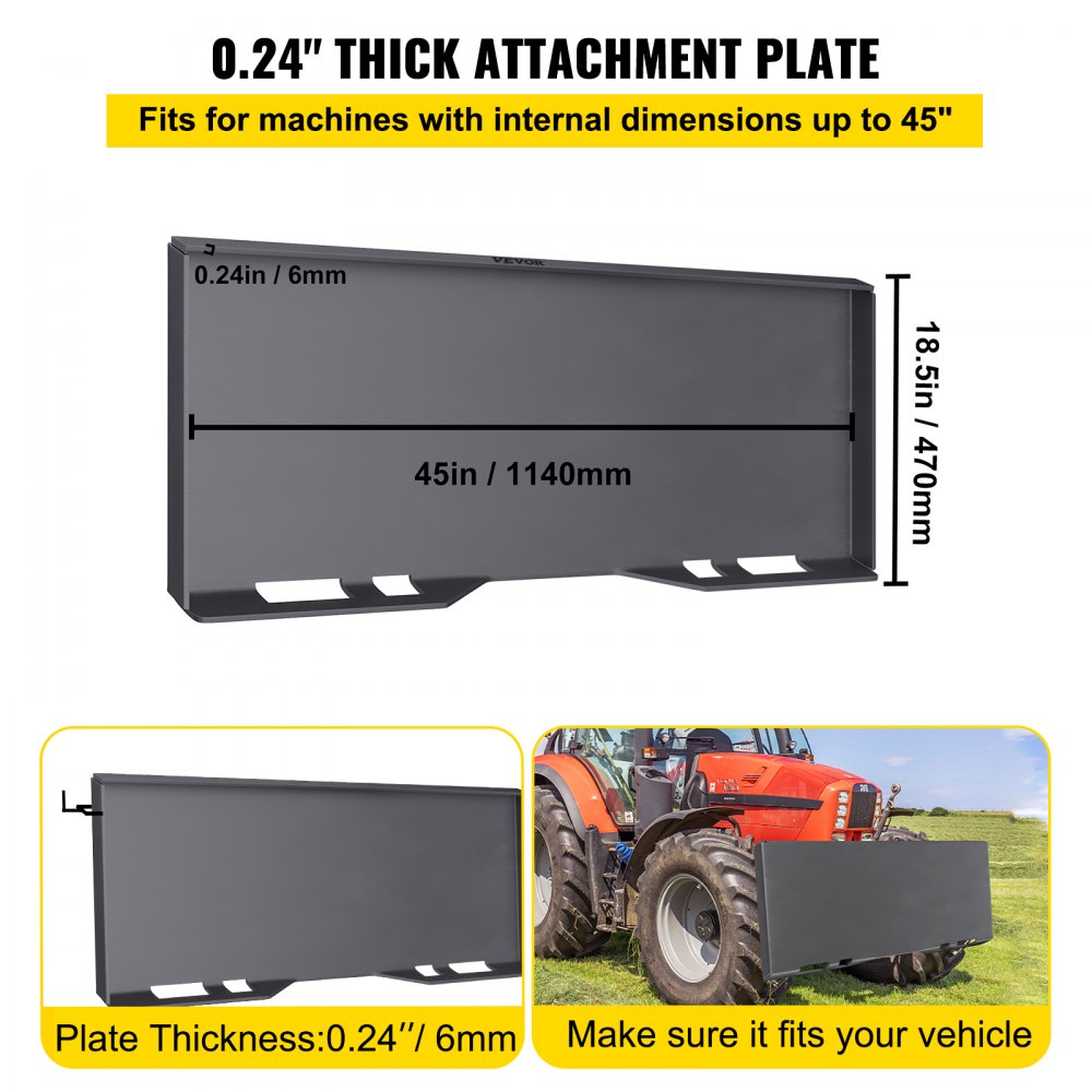 VEVOR Skid Steer Mount Plate Thick Skid Steer Attachment Plate Steel Quick Attachment Loader Plate with 3 Additional Welding Rods Easy to Weld or Bolt to Different Accessories (1/4\")