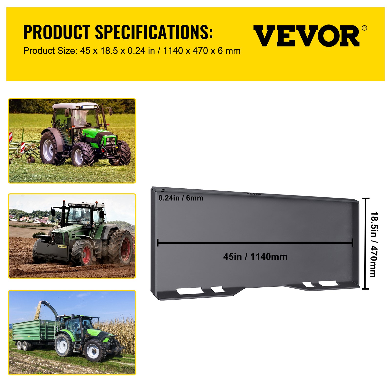 VEVOR Skid Steer Mount Plate Thick Skid Steer Attachment Plate Steel Quick Attachment Loader Plate with 3 Additional Welding Rods Easy to Weld or Bolt to Different Accessories (1/4\")