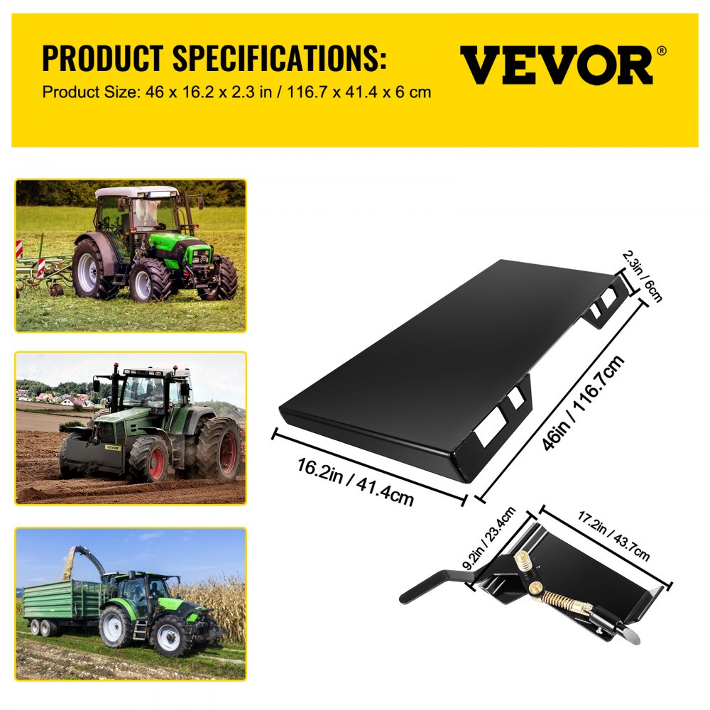 VEVOR Skid Steer Attachment 1/4in Skid Steer Quick Attach Plate Inside Width 45" Skidsteer Attachment 18.5" Height Quick Attach Skid Steer Attachments for Buckets, Plows, Forks