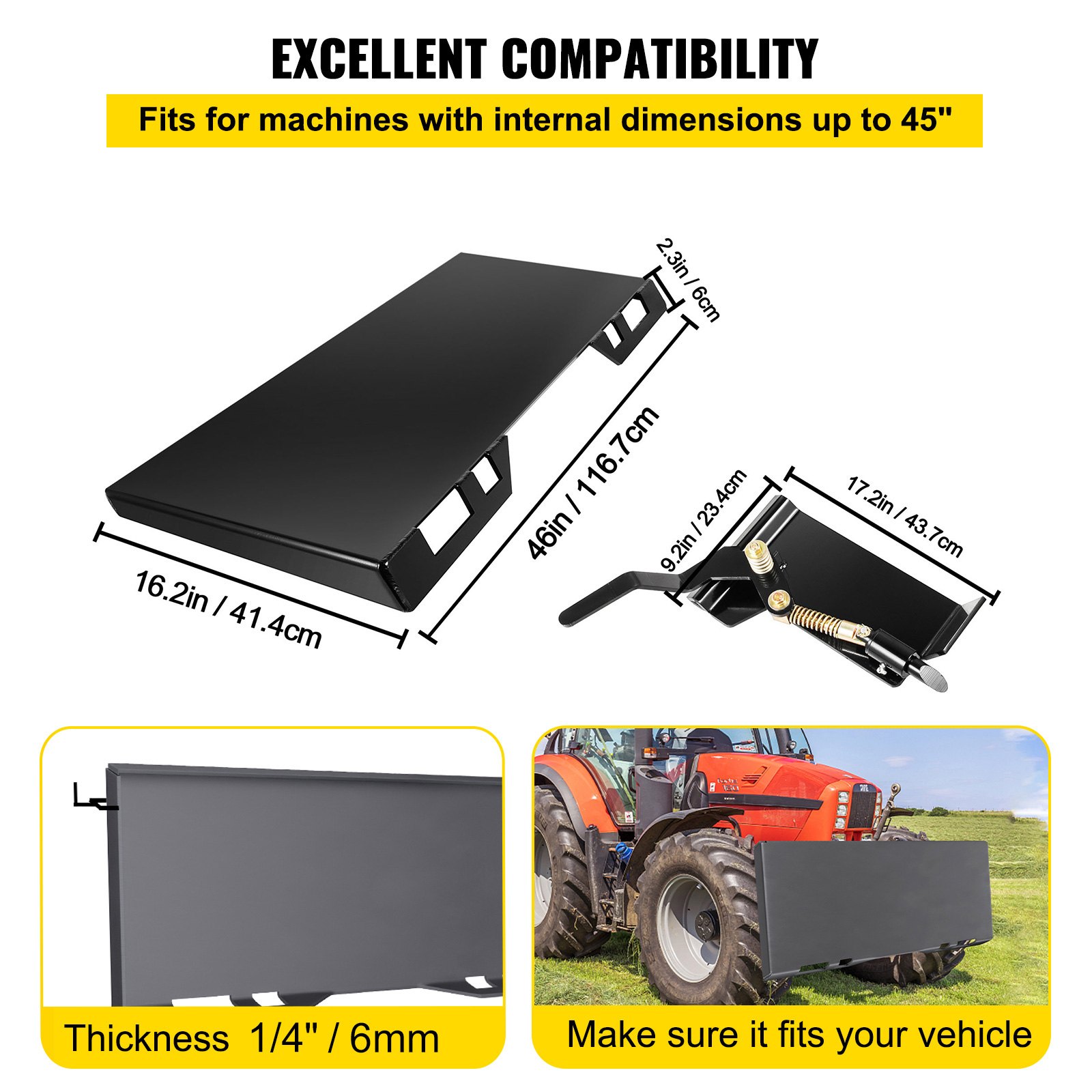 VEVOR Skid Steer Attachment 1/4in Skid Steer Quick Attach Plate Inside Width 45" Skidsteer Attachment 18.5" Height Quick Attach Skid Steer Attachments for Buckets, Plows, Forks