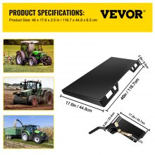 VEVOR Skid Steer Attachment 9.5mm Skid Steer Quick Attach Plate 58 kg Skidsteer Attachment 47cm Height Quick Attach Skid Steer Attachments for Buckets, Plows, Forks