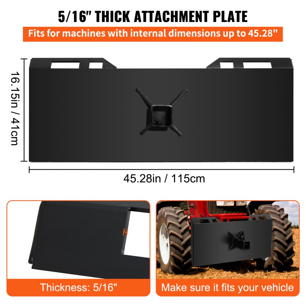 VEVOR 1/4\" Thick Plate 3/8\" Top Bar Thic Quick Tach Attachment Mount Plate Skid Steer Bobcat