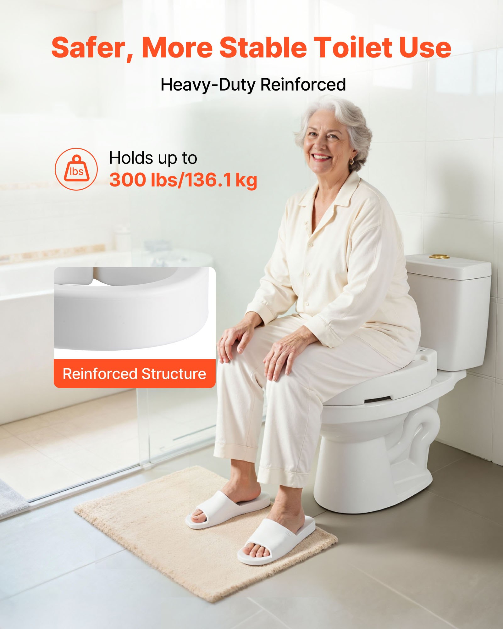VEVOR Raised Toilet Seat, 300 lbs Load Capacity, 3.5-Inch Lift Height, Commode Elevated Toilet Seat Riser with Enlarged Opening for Seniors, Elderly, Handicap, Disabled, Adults, Fits Elongated Bowl