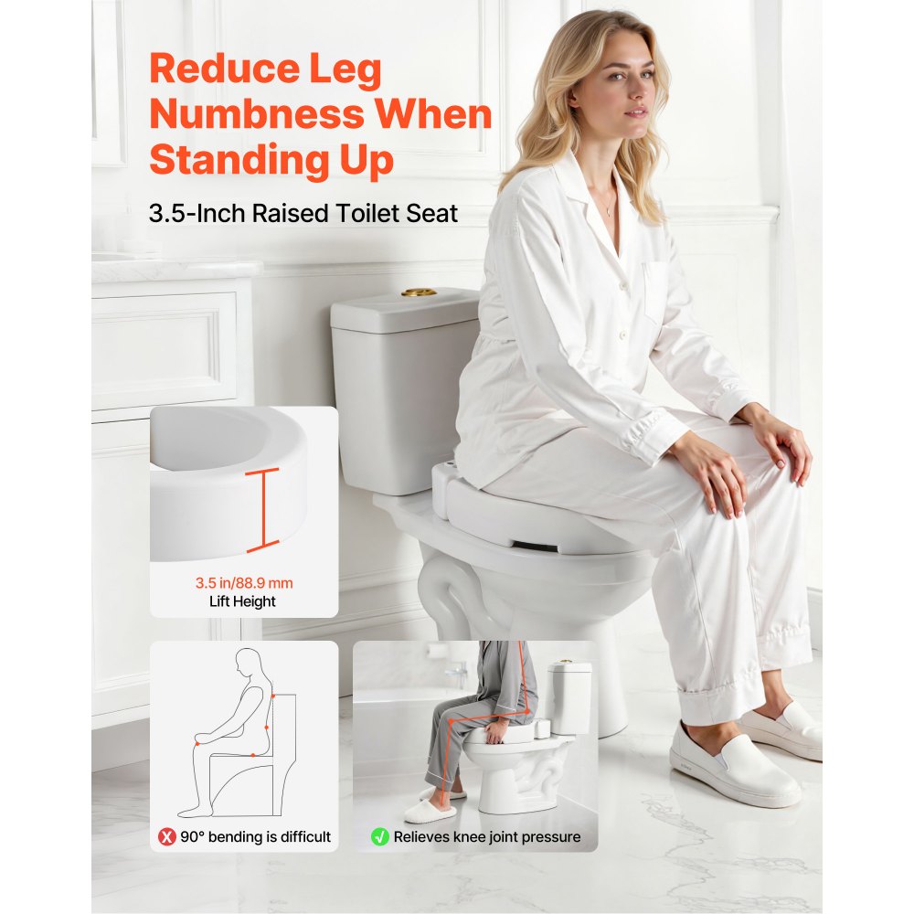 VEVOR Raised Toilet Seat, 300 lbs Load Capacity, 3.5-Inch Lift Height, Commode Elevated Toilet Seat Riser with Enlarged Opening for Seniors, Elderly, Handicap, Disabled, and Adults, Fits Round Bowl