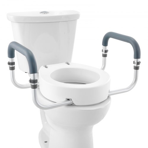 VEVOR Raised Toilet Seat, 3.5" Height Raised, 300 lbs Weight Capacity, for Standard Round Toilet, Aluminum Handrail, with EVA Armrest Padding, for Elderly, Handicap, Patient, Pregnant, Medical