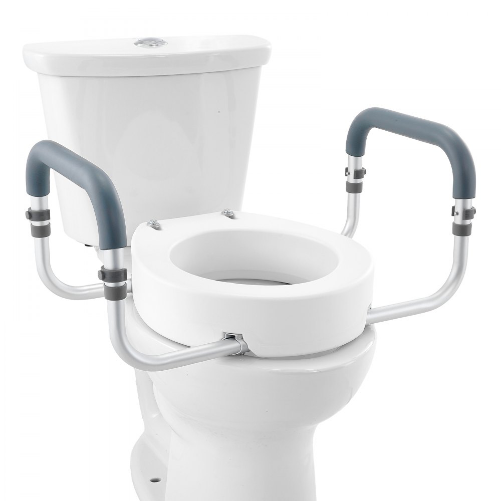VEVOR Hævet toiletsæde, 3,5" Højde hævet, 300 lbs vægtkapacitet, til standard rundt toilet, aluminiumsgelænder, med EVA armlænspolstring, til ældre, handicap, patient, gravid, medicinsk
