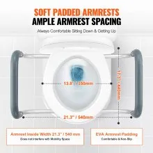 VEVOR Raised Toilet Seat, 3.5" Height Raised, 300 lbs Weight Capacity, for Standard Round Toilet, Aluminum Handrail, with EVA Armrest Padding, for Elderly, Handicap, Patient, Pregnant, Medical