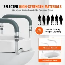VEVOR Raised Toilet Seat, 3.5" Height Raised, 300 lbs Weight Capacity, for Standard Round Toilet, Aluminum Handrail, with EVA Armrest Padding, for Elderly, Handicap, Patient, Pregnant, Medical