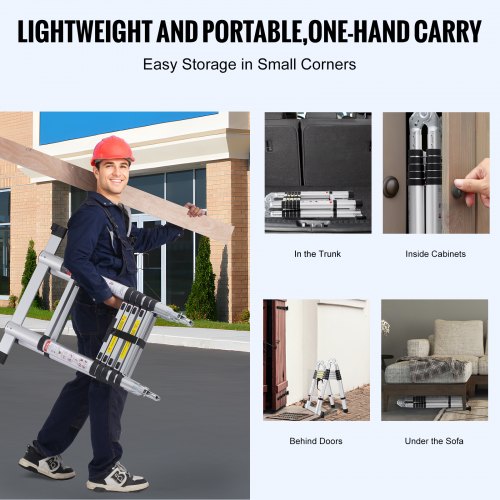 VEVOR Telescopische ladder, 8,5 FT aluminium lichtgewicht uitbreidingsladder, intrekbare ladder met één knop, 170 kg capaciteit met antislipvoeten, draagbare compacte ladders voor thuis, camper, loft VEVOR Telescopische ladder, 8,5 FT aluminium lichtgewicht uitbreidingsladder, intrekbare ladder met één knop, 170 kg capaciteit met antislipvoeten, draagbare compacte ladders voor thuis, camper, loft