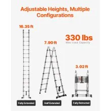 VEVOR Telescoping Ladder A-Frame Stainless Steel 16.5 ft Extension Ladders