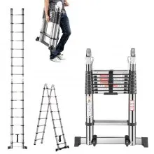 VEVOR Telescoping Ladder A-Frame Stainless Steel 16.5 ft Extension Ladders