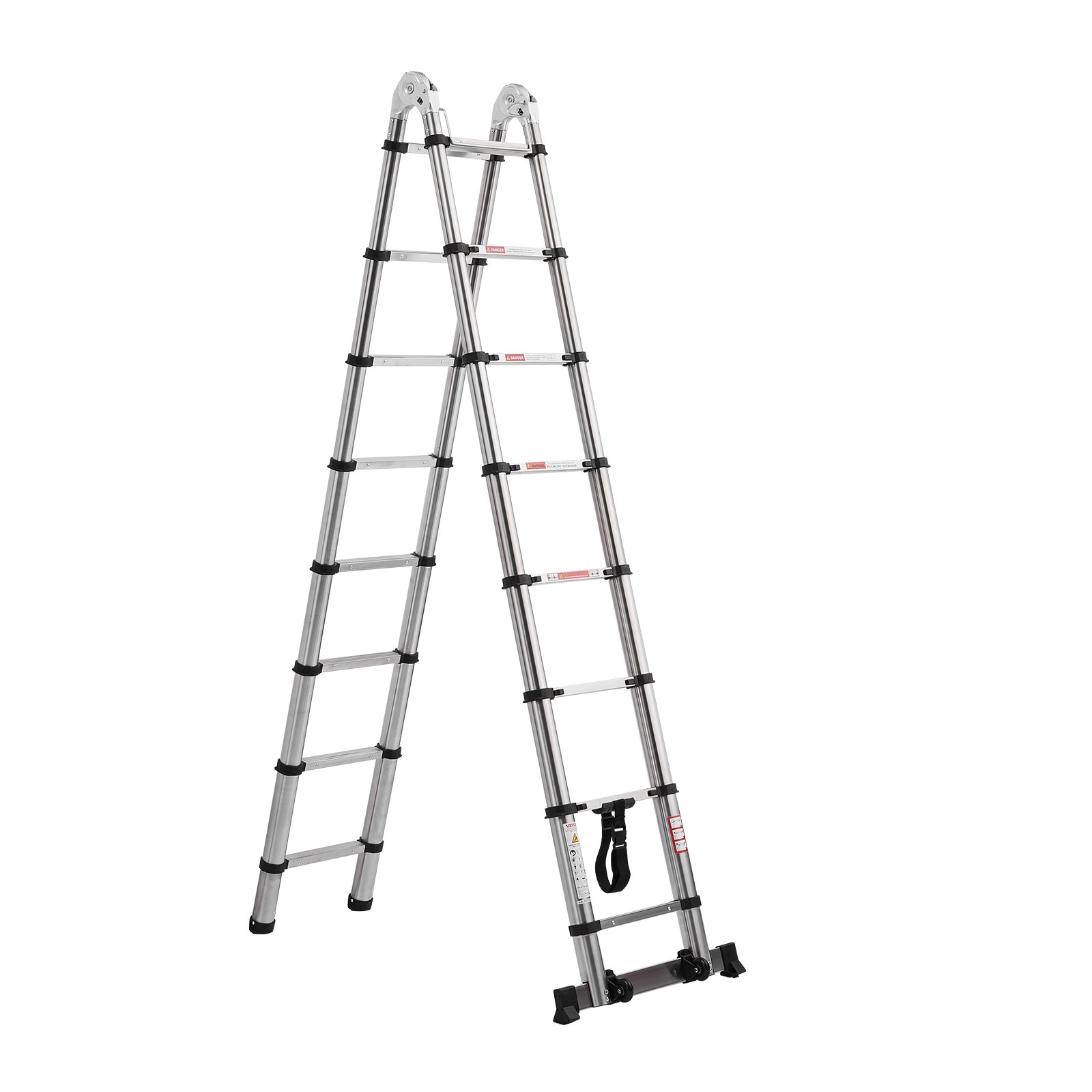 VEVOR Telescoping Ladder A Frame, 4985mm Stainless Steel Extension Ladder, Multi-Button Retraction Portable Collapsible RV Ladders, 150 kg Load Telescopic Ladders with Balance Bar for Home, RV, Loft