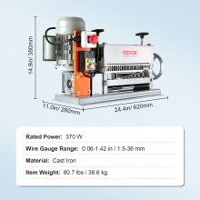 VEVOR Automatic Wire Stripping Machine, 0.06''-1.42'' Electric Motorized Cable Stripper, 370 W, 88 ft/min Wire Peeler with An Extra Manual Crank, 11 Channels for Scrap Copper Recycling