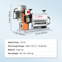 VEVOR Automatic Wire Stripping Machine, 0.06''-1.42'' Electric Motorized Cable Stripper, 370 W, 88 ft/min Wire Peeler with An Extra Manual Crank, 11 Channels for Scrap Copper Recycling